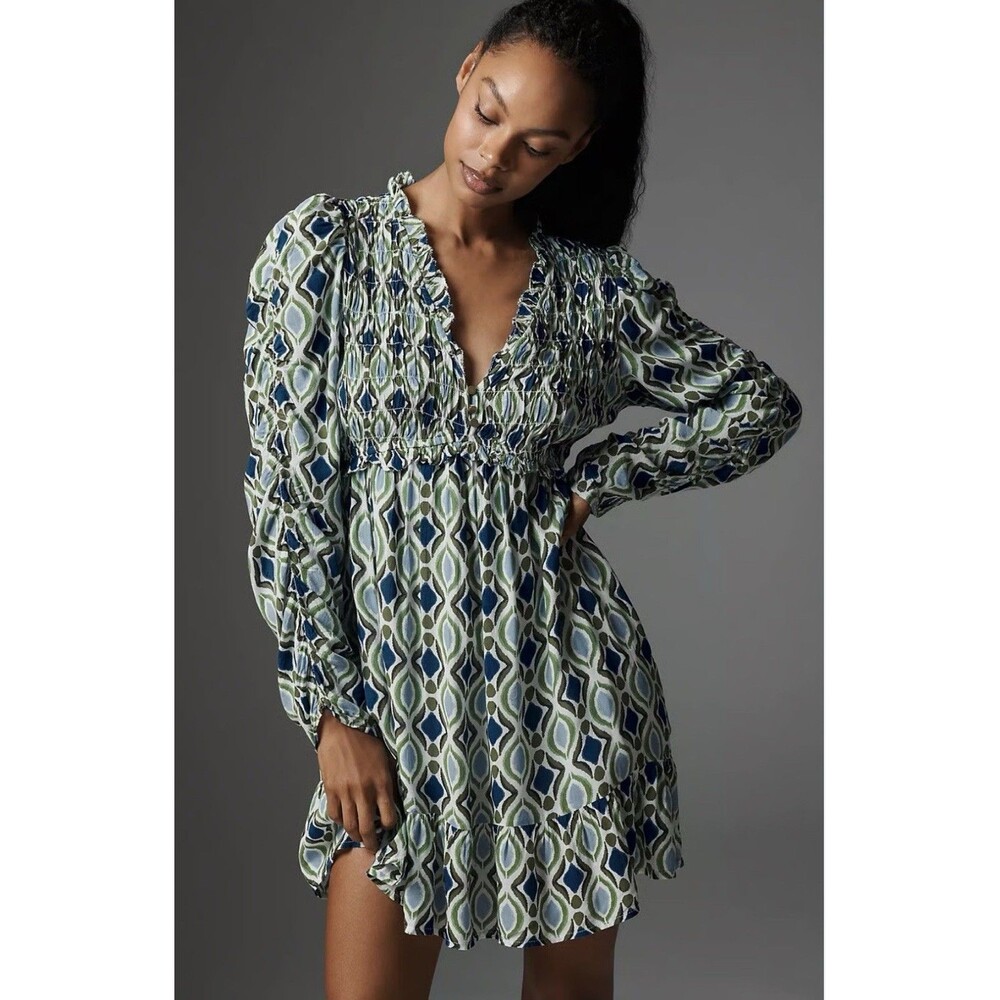 Anthropologie Maeve Elegant Geometric Print Dress